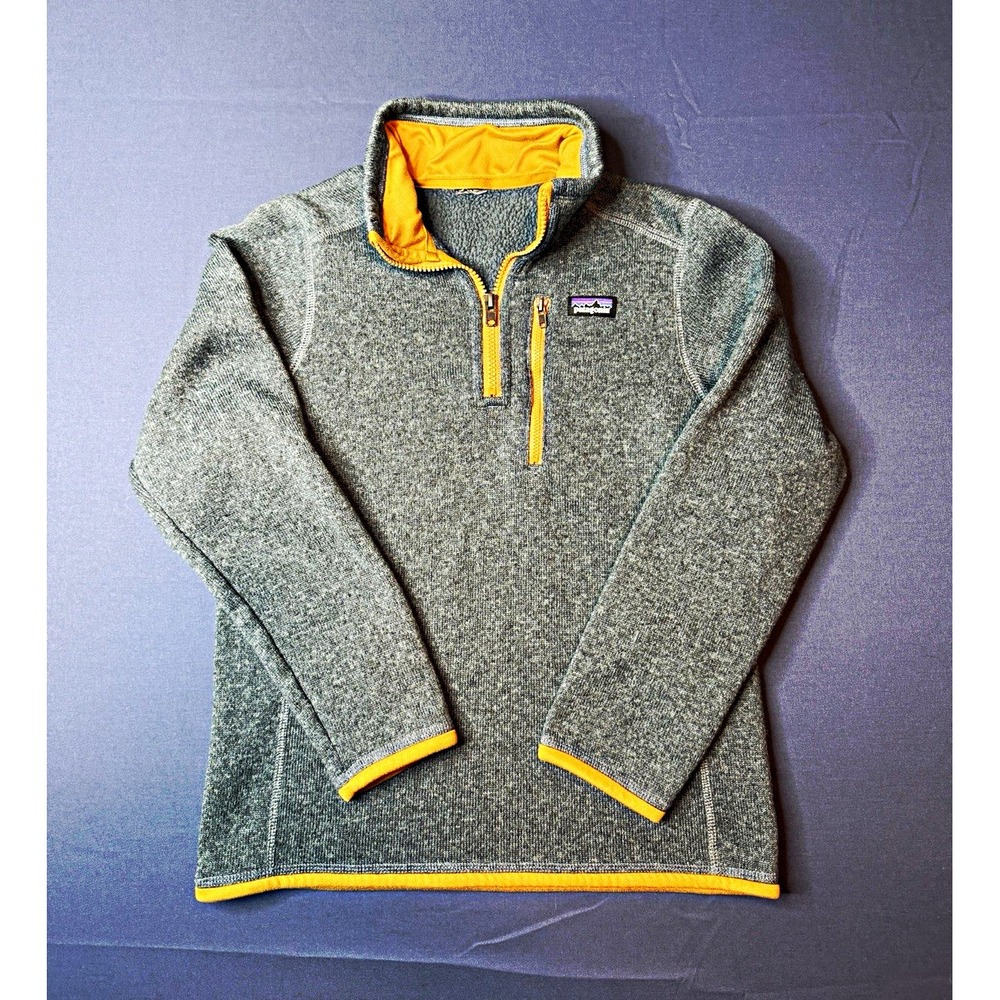 Patagonia KIDS Gray/Yellow 1/4 Zip Mock Neck Fleece Pullover Sweater M